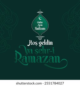 Vektor islamischer Hintergrund. Willkommen Ramadan Monat (Türkisch Hosgeldin Ya Sehri Ramazan, imsakiye), istanbul Silhouette der Blauen Moschee