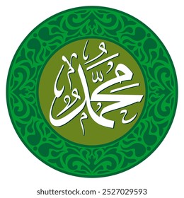 Vector Islamic Calligraphy Muhammad (May Allah Have Mercy and Safety on Him) with Elegant Ornamental Frame - Premium Arabic Art for Wall Decor, Islamic Events, and More