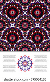 Vector islamic card. Oriental banner template. Rising sun floral ornament. Colorful mandalas.