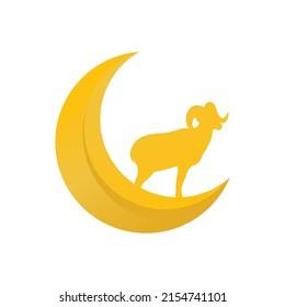 vector islamic crescent moon and golden yellow lamb. suitable for the design of Eid al-Adha, Eid Mubarak, Eid Al-Fitr, Ramadan, and Islamic celebrations. eid ul adha vector