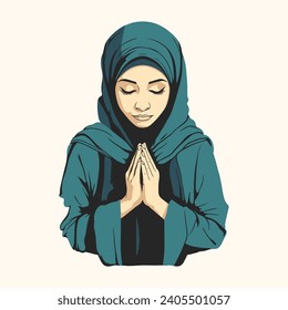 Vector islamic design. Woman praying. Ramadan element. Arabic element for greetings. 