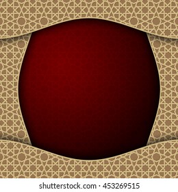 Vector islamic ethnic invitation design or background. Gold and red color