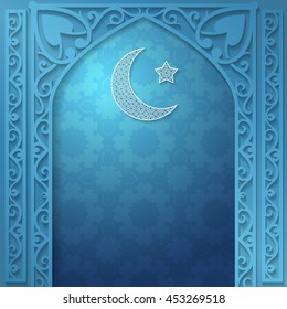 Vector islamic ethnic invitation design or background. Blue color