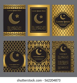 Vector islamic ethnic invitation design or background. Gold and black colors
