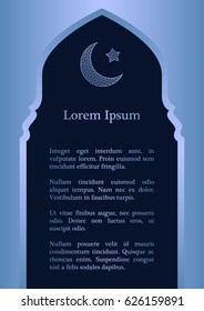 Vector islamic ethnic invitation design or background. Dark blue and gradient colors