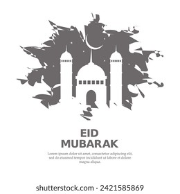 Vector islamic festival eid mubarak creative background design with mosque, minaret, crescent, star. Simple  Eid mubarak social media banner template.