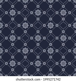 Estrella geométrica vectorial islámica y cuadrícula de forma de quatrefoil sin inconvenientes patrón color gris azul fondo. Patrón de Batik sarong. Se utiliza para tejidos, textiles, revestimiento, elementos de decoración interior, envoltura.