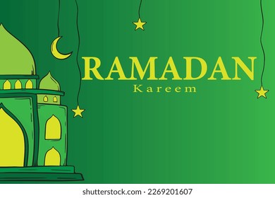 Saludos islámicos vectoriales ramadan kareem diseño de tarjeta de fondo verde amarillo 