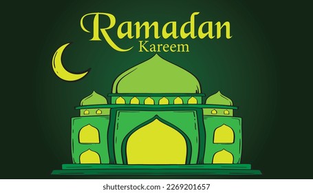 Saludos islámicos vectoriales ramadan kareem diseño de tarjeta de fondo verde amarillo 