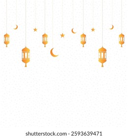 Vector Islamic lanterns crescent moon and star pattern on a white background