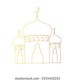 Vector Islamic minaret. Graphic illustration mosque, tower isolated on white background. Muslim hand drawn line sketch, holiday Ramadan Kareem or Eid Al Adha 2025. For designers, prints, postcards