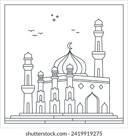 Vektorislamische Moschee-Farbseite für Kinderaktivitäten