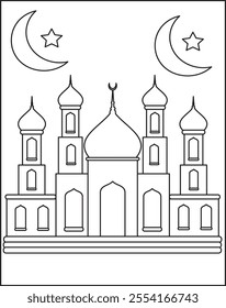 Vector Islamic Mosque Coloring Page For Kids Activity Coloring Page  For Kids.