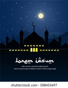 Vector of islamic mosque silhouette in night poster background
