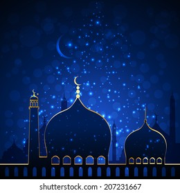 Vector Islamic Mosque in wonderful nightlights