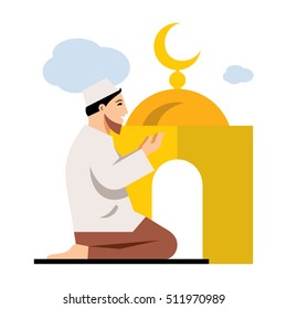 Vector Islamic Prayer. Flat style colorful Cartoon illustration.