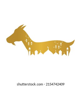 Vektorislamische Schafe mit Moschee und goldener Laterne. geeignet für das Design von Eid al-Adha, Eid Mubarak, Eid Al-Fitr, Ramadan und islamischen Feiern. goldene Farbe eid ul adha Vektor.