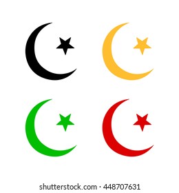 Vector islamic sign isolated. Star and crescent islam symbol. Eid mubarak. Muslim holiday design. Golden moon. Vector set of religion signs. Ramadan kareem. Islamic greeting card, banner, design.