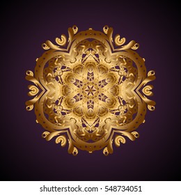 Vector islamic template for restaurant menu, flyer, greeting card, brochure, book cover and any other decorations. Decorated card with mandala in golden colors on violet background.