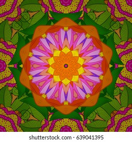 Vector islamic template for restaurant menu, flyer, greeting card, brochure, book cover and any other decorations. Decorated card with mandala in colored colors on background.