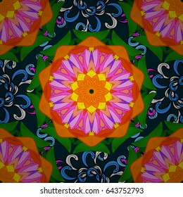 Vector islamic template for restaurant menu, flyer, greeting card, brochure, book cover and any other decorations. Decorated card with mandala in colored colors on blue background.