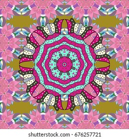 Vector islamic template for restaurant menu, flyer, greeting card, brochure, book cover and any other decorations. Decorated card with mandala in colored colors on colorful background.