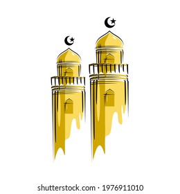 vector islamic tower in golden color on white background