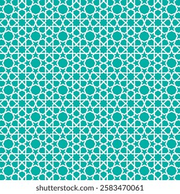 Vector Islamic turquoise background with white ornaments with Arabic nuances, elegant and beautiful. Background Copy space