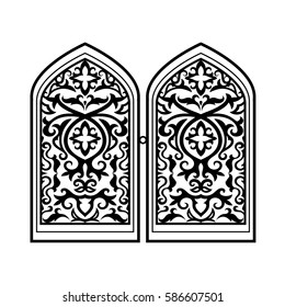 Vector islamic window or arabic window, black silhouette