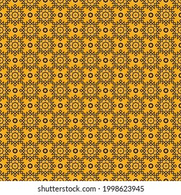 Vector Islamic yellow gold and brown color geometric small star shape seamless pattern background. Batik Sarong or silk pattern. Use for fabric, textile, interior decoration elements, wrapping.