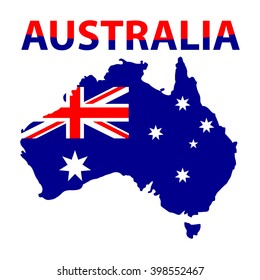 vector island Australia in Australian flag with the inscription of Australia in the colours of the flag