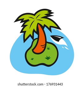 Vector island with palm tree on a white background
