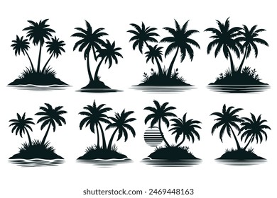 Isla Vector con dos palmeras siluetas Sublimación colección en diferentes poses