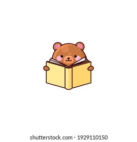 Vector isolate illustration cartoon cute bear reads book education kawaii chibi Japanese style Emoji character sticker emoticon smile emotion mascot design