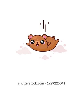 Vector isolierte Illustrationskarikatur süßer Bär Fliegen Wolken auf dem siebten Himmel Glück kawaii chibi japanischen Stil Emoji-Charakter Aufkleber Emoji Emoticon Lächeln Emotionen Maskottdesign