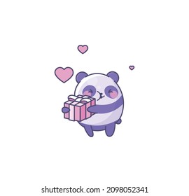 Vector isolate illustration cute Panda cub Logo gets hug package gift joy kawaii chibi Japanese style Emoji character sticker emoticon smile emotion mascot design