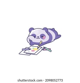 Vektor-einzelne Illustration cute Panda-Cupb-Logo-Zeichnung Kunst-Sketch-Stift liegt auf dem Magen kawaii chibi japanischen Stil Emoji-Charakter-Aufkleber Emoji Emoticon Lächeln Emotion Mascot Künstlerdesign