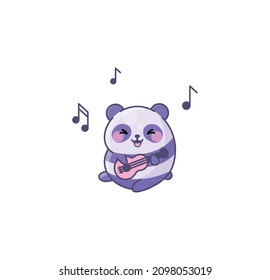 Vector isolate illustration cute Panda cub Logo sing song play guitar music note kawaii chibi Japanese style Emoji character sticker emoticon smile emotion mascot design