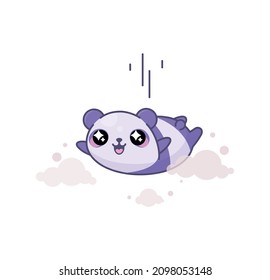 Vector isolate illustration cute Panda cub Logo flies clouds on seventh heaven happiness kawaii chibi Japanese style Emoji character sticker emoticon smile emotion mascot design
