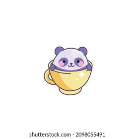 Vector isolate illustration cute Panda cub Logo sitting peeks out of cup kawaii chibi Japanese style Emoji character sticker emoticon smile emotion mascot design