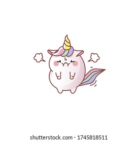 Vector isolate illustration cute unicorn holding back restrains anger angry kawaii cartoon Japanese style Emoji character sticker emoticon smile emotion mascot animation web newsletter motion design
