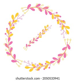 Vector isolate illustration. Round pink yellow floral frames on a white background. Design elements for wedding cards, prints, greeting cards