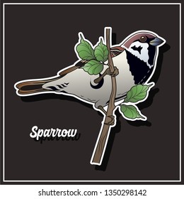 Vector Isolate Sparrow and Branch Tattoo Art, Sticker Design