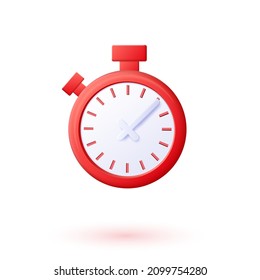 Vector isolated 3d clock illustration. Pastel minimal cartoon style. The watch is red. - Shutterstock ID 2099754280