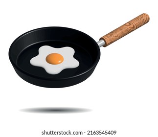 Vector isolated 3d frying pan with scrambled eggs.