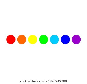 Vector isolated 7 seven rainbow circles in a row. Red, orange, yellow, green, blue, violet