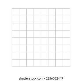 Vector isolated 8x8 light pale barely noticeable gray grid with square cells template stencil colorless black and white contour line easy drawing