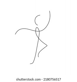 Vector isolated abstract dancing small man colorless black and white contour line drawing