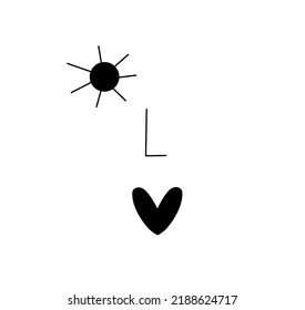 Vector isolated abstract face with sun eye and heart lips colorless black and white contour line drawing