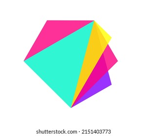 Vector isolated abstract geometric element of colored translucent geometric shapes superimposed on each other with color mixing